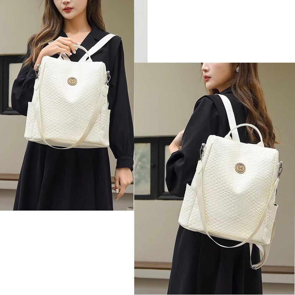 9197 Woven Leather Backpack Purse Waterproof Anti-theft Multipurpose Design - Picture 2 of 6